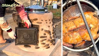정통 한국식 돌 화덕의 재발견🔥2in 1 (Oven+Stove) 화덕 만들어 통오리 바베큐 해먹기❤️Making Firewood Stove/Whole Duck Barbecue.