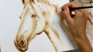 How to paint a horse with 1 or 2 colors only in watercolor