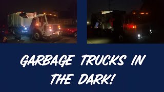 Garbage Trucks Collecting Recycling and Trash In The Dark!