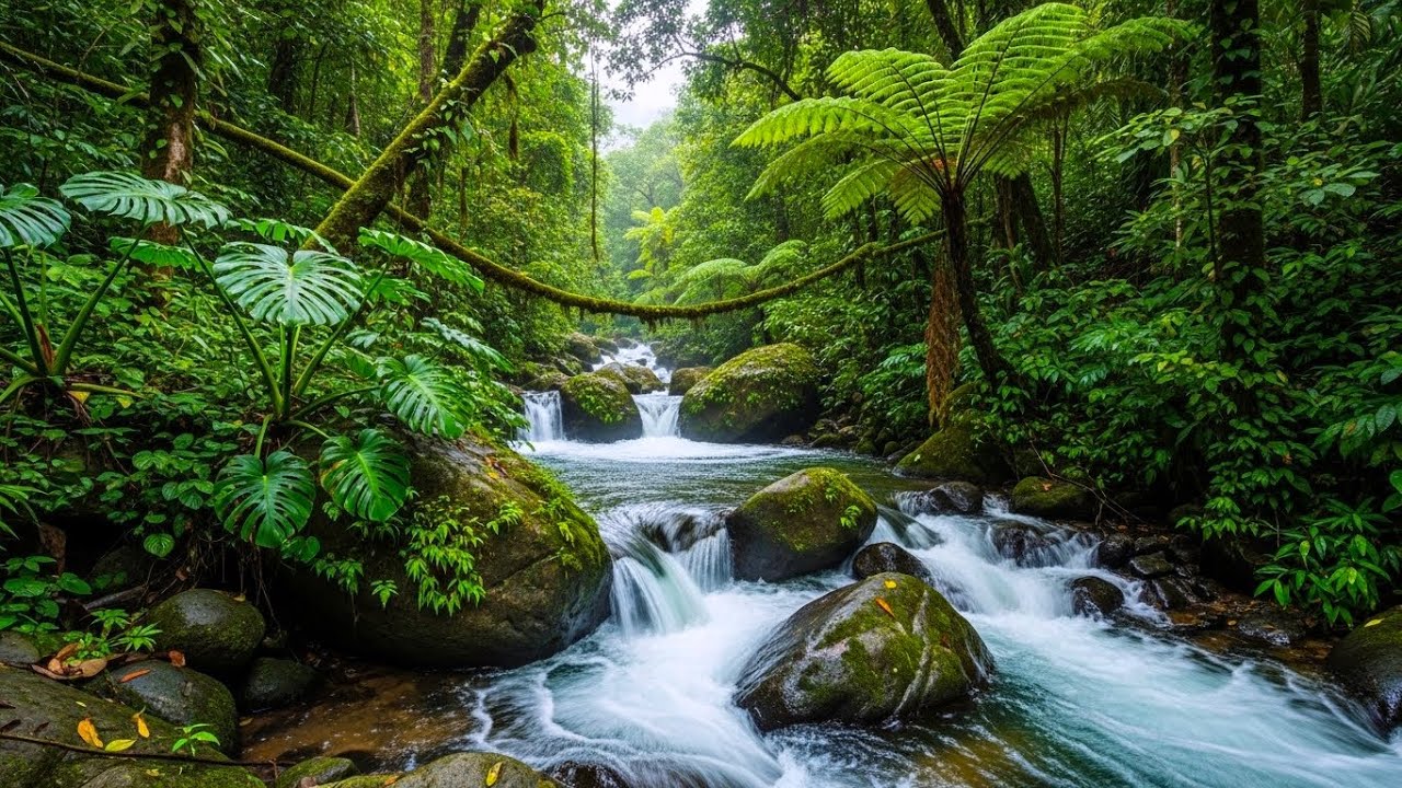 River Flowing with Birds Chirping, Calm River Water Flow and Soft Bird Sounds for Sleep