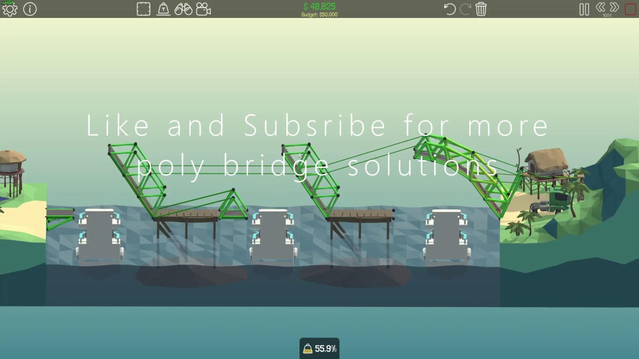 Poly Bridge 7-2 under budget, no breakage