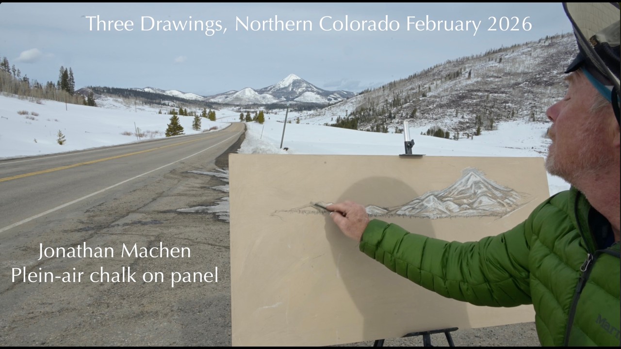 Three drawings, Plein-air chalk on panel, Northern Colorado, February 13-16, by Jonathan Machen