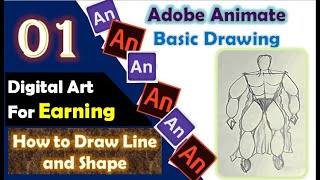 Adobe Animate Basic Drawing Part 01 II How to Draw Line and Shape II Digital Art For Earning