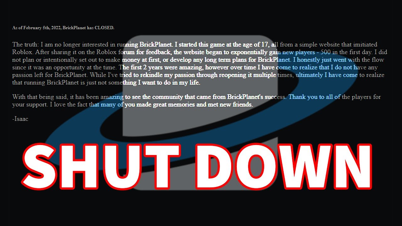 Brick Planet Shut Down (Unfortunately This Isn't The Last Time)