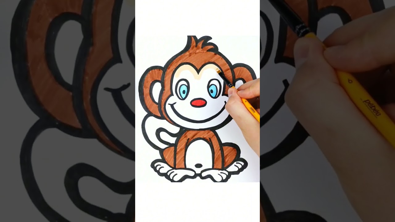 Cute Monkey Drawing, Painting and Coloring for Kids & Toddlers | How to Draw a Monkey Easy