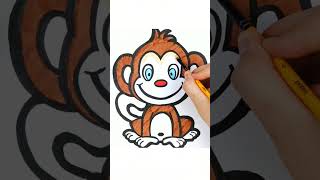 Cute Monkey Drawing, Painting and Coloring for Kids & Toddlers | How to Draw a Monkey Easy