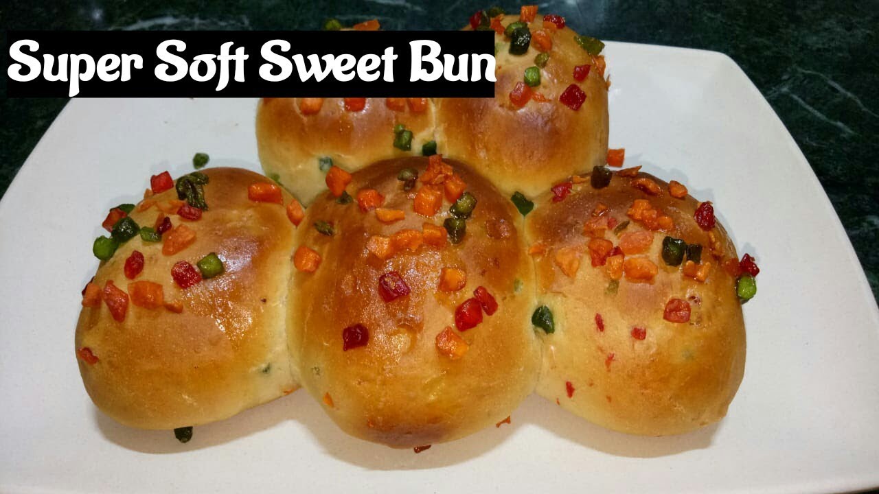 Sweet Bun Recipe Bakery Style Super Soft Bun Tutti Frutti Bread