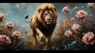 Majestic Lion Floral Wildlife Painting: 4K Frame TV Art Screensaver screenshot 1