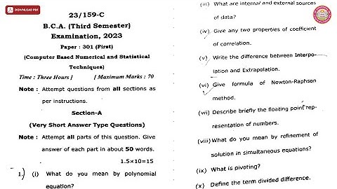 BCA 3RD SEM COMPUTER BASED NUMERICAL AND STATISTICAL TECHNIQUES C 2023 | VBSPU