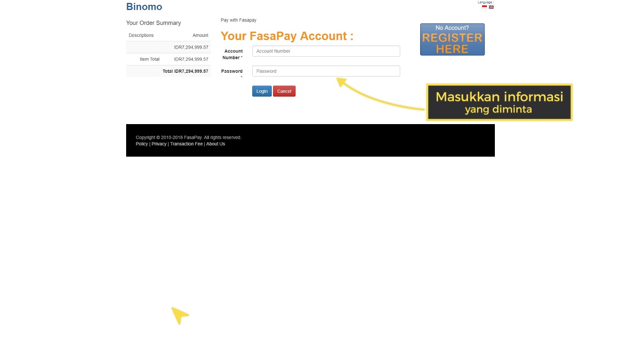 Cara melakukan deposit di platform Binomo melalui Fasapay