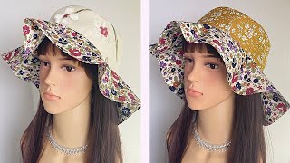 💖 Beautiful Summer bucket hat cutting & sewing | DIY Fabric Hat | Reversible Fisherman Hat | Sunhat