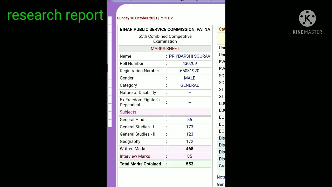 65th Bpsc marksheet, Bpsc marksheet