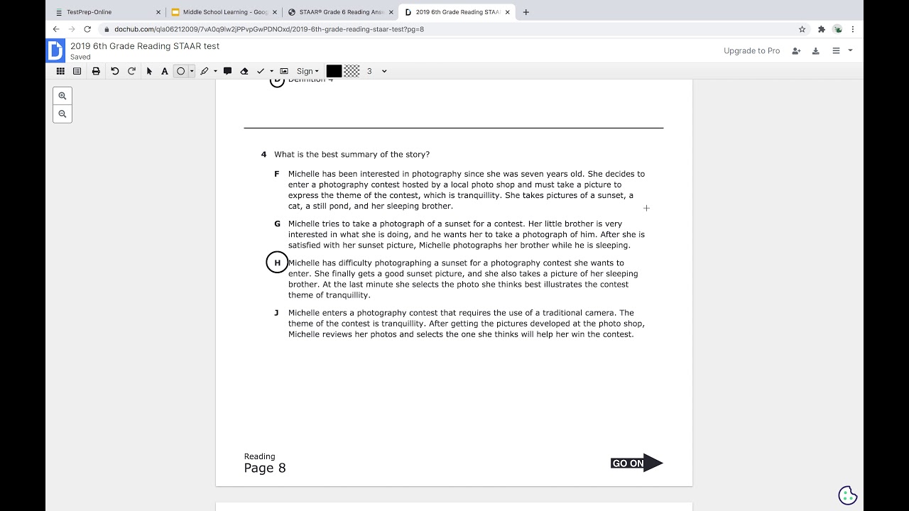 2019 6th Grade Reading Staar Test Part 1 A Picture Of Peace Youtube