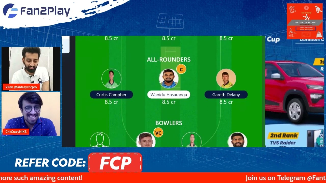 SL vs IRE Predictions   IRE vs SL Fantasy Team   Sri Lanka vs Ireland Fantasy Team T20 WC 2022