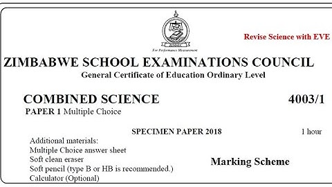 ZIMSEC Combined Science Paper 1, Specimen Paper 2018,  Marking Scheme