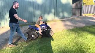 3 year old learning to ride his Yamaha 50 quad