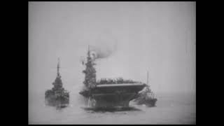US Navy Destroyers and Cruiser Fighting Fires on USS Enterprise CV-6; Kamikaze Attack 14 May 1945