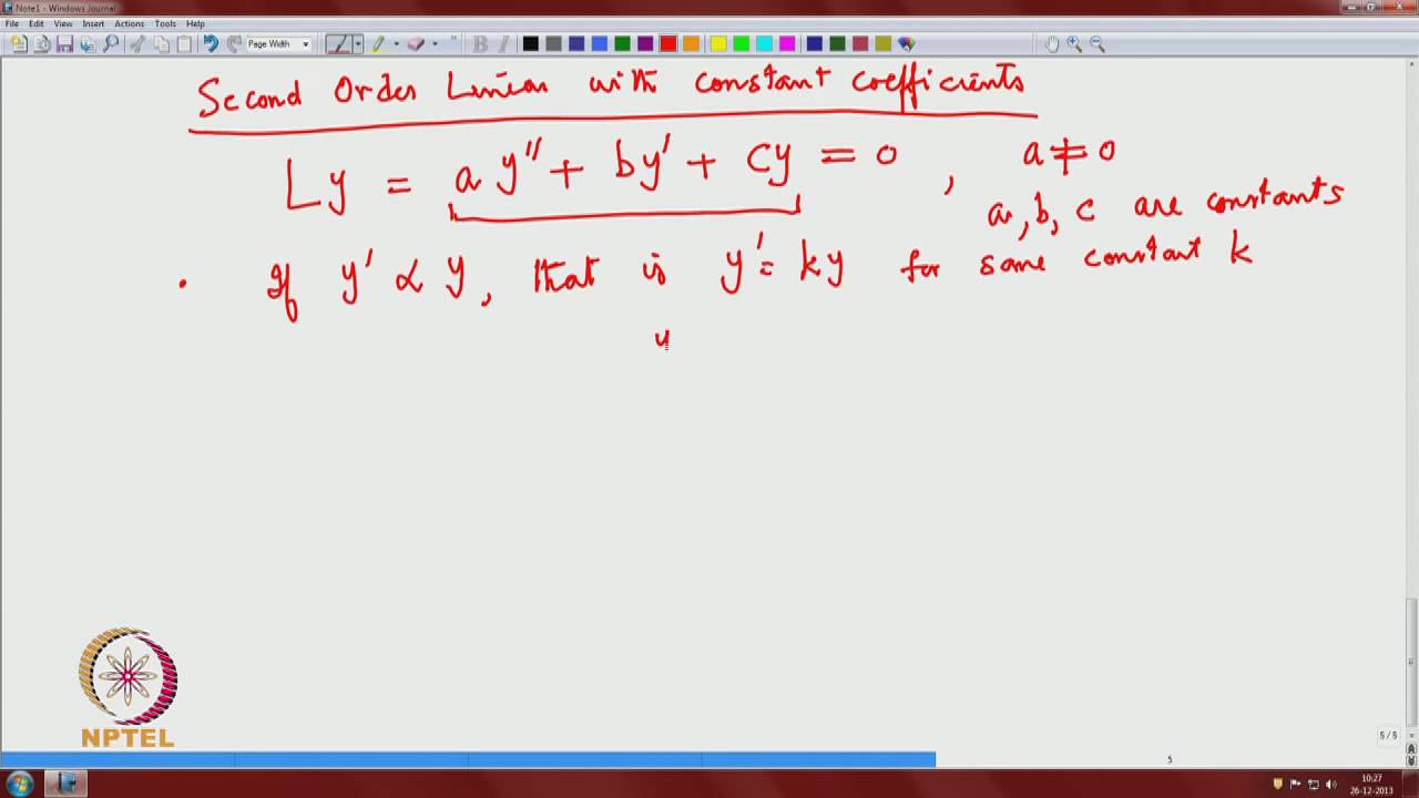 Mod-03 Lec-13 Second Order Linear Equations Continued I