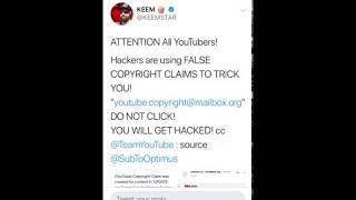 Hackers are using FALSE COPYRIGHT CLAIMS (youtube.copyright@mailbox.org)