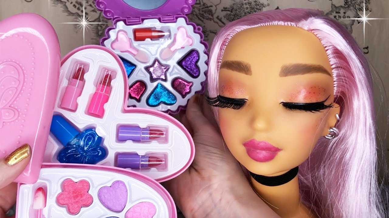 ASMR Applying Kids Makeup on Doll Head (Whispered) 