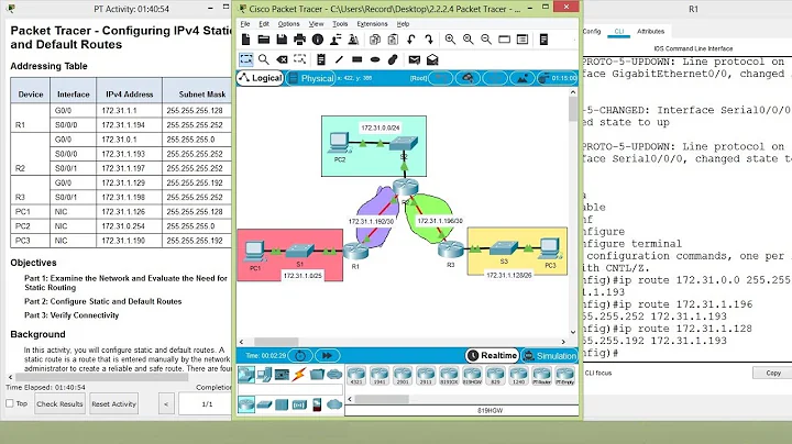 Packet Tracer - Configuring IPv4 Static and Default Routes