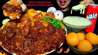 Asmreating Huge Quany Y Chicken Dum Biriyany,Chicken Tikka Curry,Sweet,Salad
