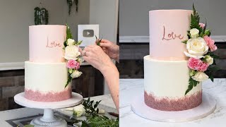 40 minutes of Cake Decorating ASMR | Rose Gold Glitter Floral HANDPAINTED LOVE Cake