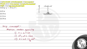 A ball is thrown vertically upward. It has a speed of10 m/s when it has reached one half of....