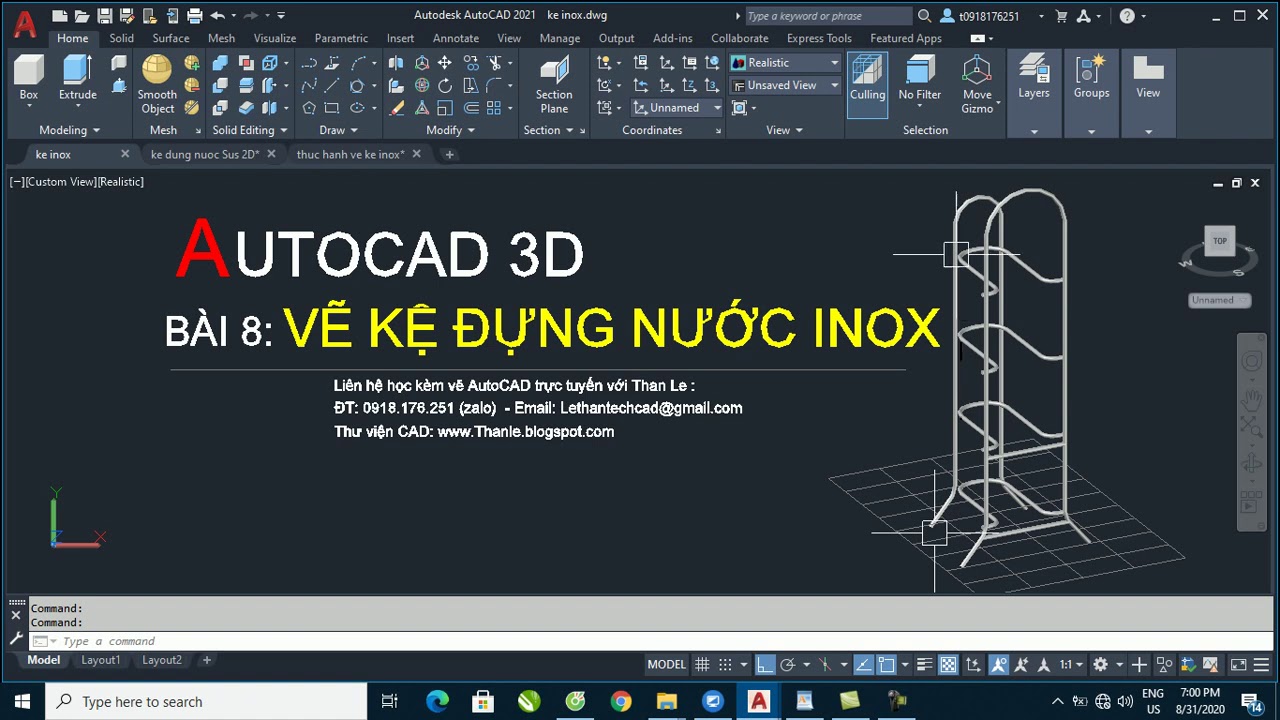 Bài 8: Vẽ AutoCAD 3D kệ đựng nước Inox - thực hành AutoCAD 3D
