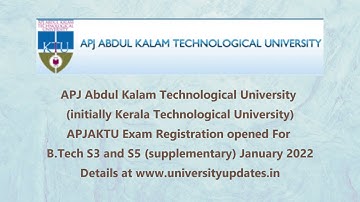 KTU Exam Registration opened - B.Tech S3 and S5 (supplementary) Jan 2022