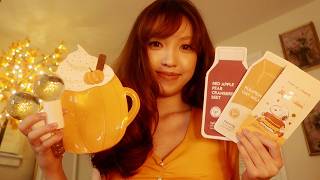 🍁 Fall ASMR | A Pumpkin Spice Pamper for Sleep (sheet masks, skincare, bodycare, cookies)