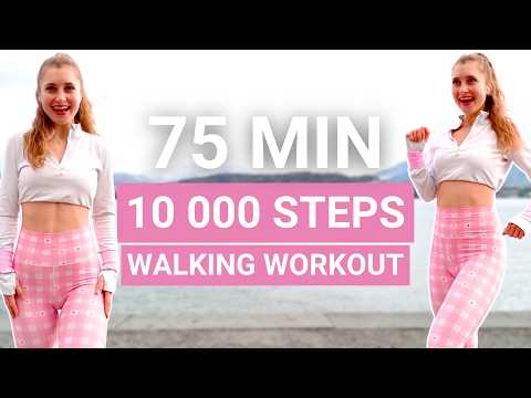 75 Min 10 000 Steps Workout — No jumps full body walking cardio for fat burn + cooldown — indoor walking workout video