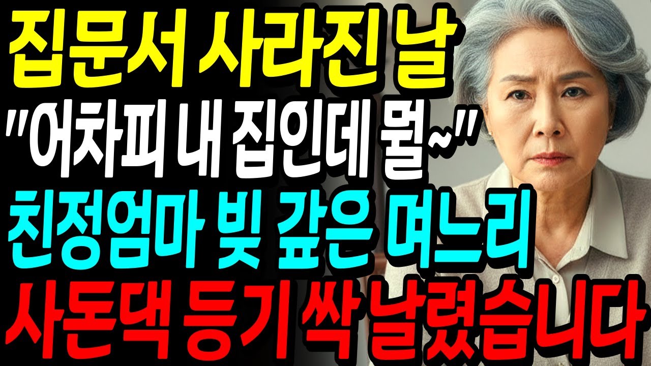 어차피 내집이라며 친정엄마 빚 갚아준 며느리, 사돈댁 등기 싹 날렸습니다 | 노후사연 | 권선징악 | 오디오북