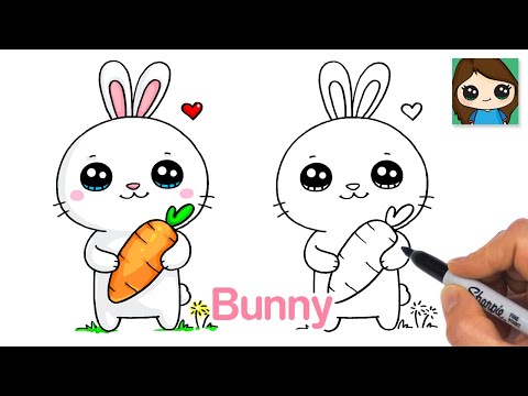 How to Draw a Bunny Rabbit holding a Carrot Easy