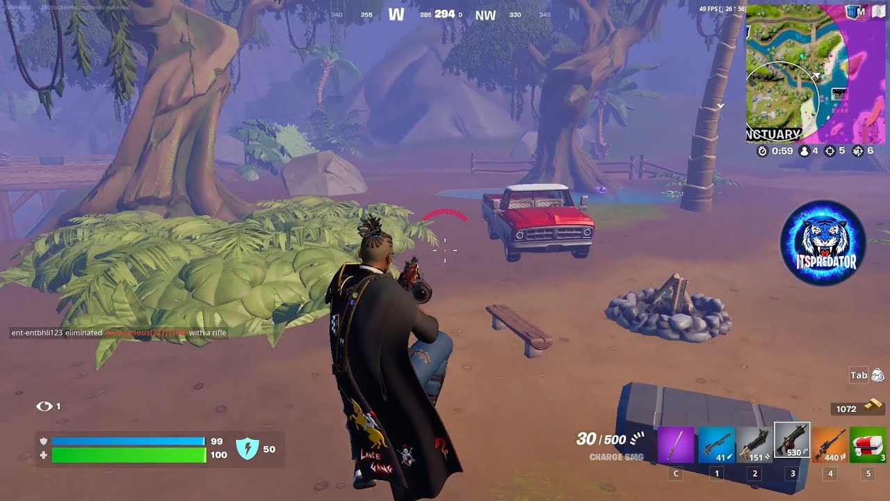 Damage 10 different objects with one spray of the Charge SMG - Fortnite Week 10 Season Challenges