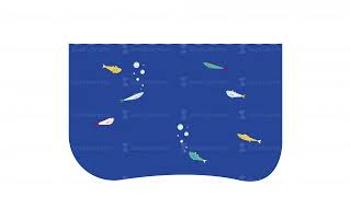 Herd of fishes swimming in sea water line cartoon animation