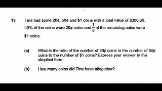 P6 2019 Henry Park Prelims Q13 - Money Fraction Percentage | Tina 20c 50c $1 | PSLE Maths