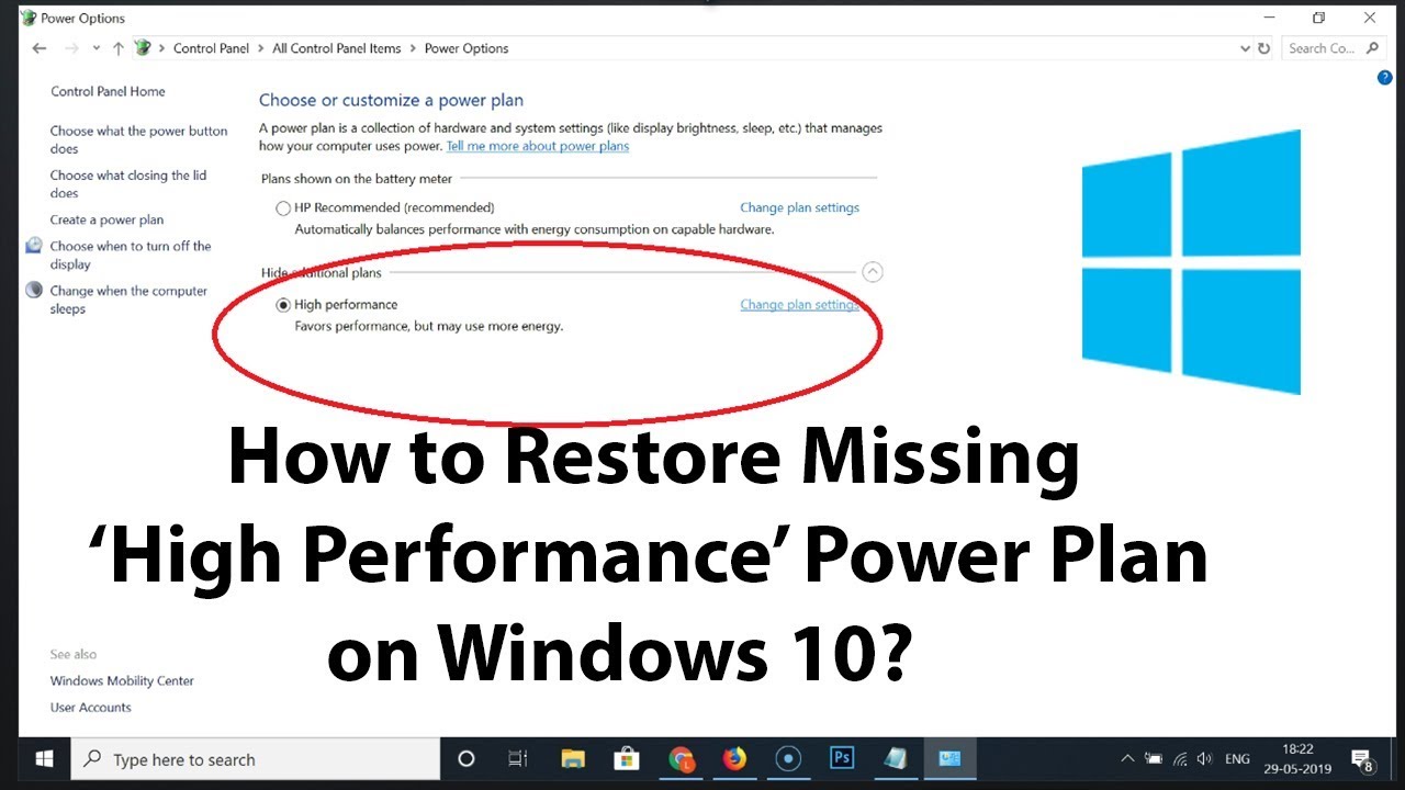 How To Restore Missing High Performance Power Plan In Windows 10 Youtube