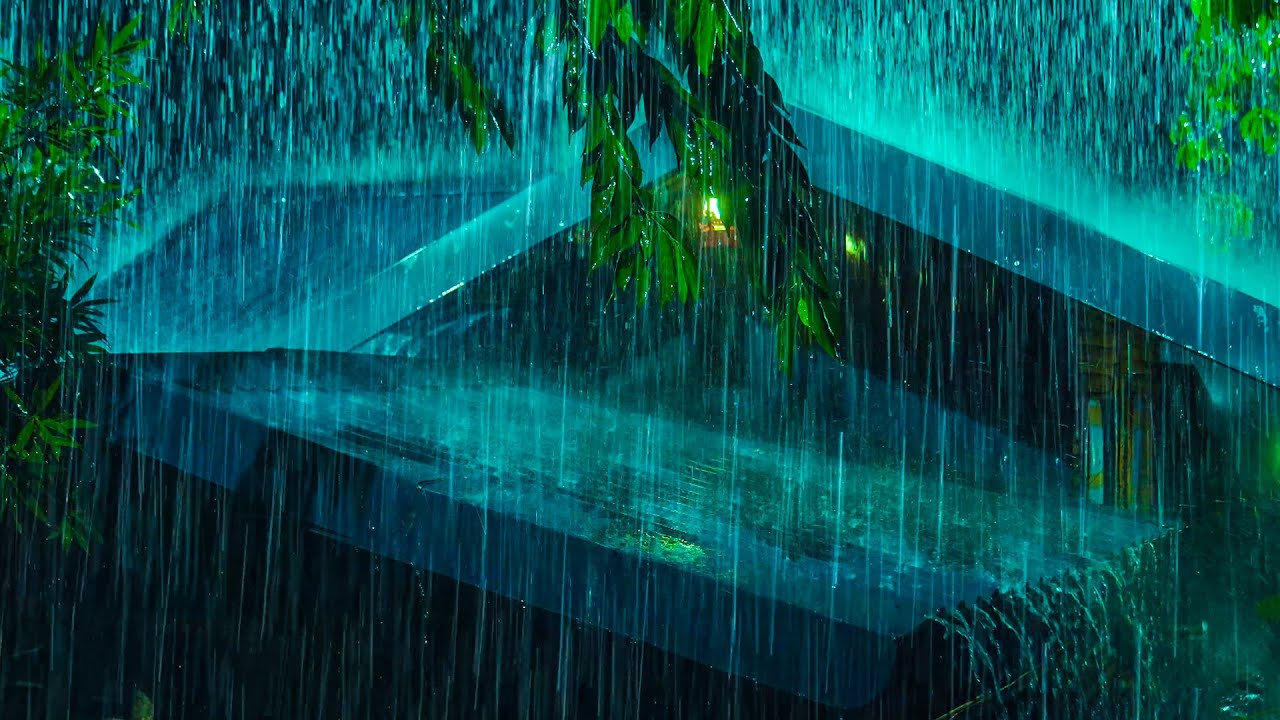 Make You Fall Asleep Instantly with Strong Rainstorm on Old Roof & Mighty Thunder on a Rainy Night