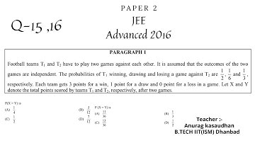 JEE Advanced 2016 Math Paper 2 (Question 15 Question 16) solution | IIT JEE Maths | #jeeadvanced2016