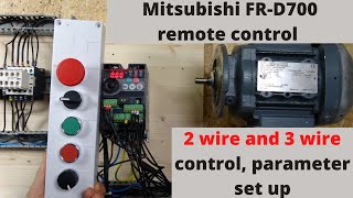 Mitsubishi FRD700 remote control, 2 wire and 3 wire control, parameter set up. (English)