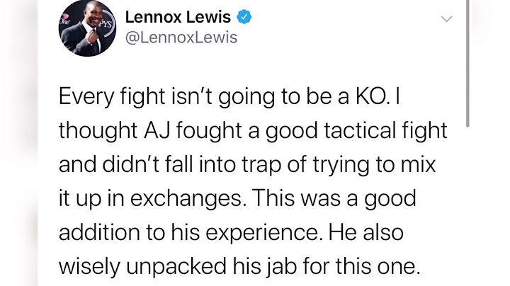 Lennox Lewis Reaction to Anthony Joshua Win Over Andy Ruiz - Esnews