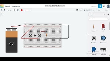 lighting an RGB LED with Pushbutton, 9V battery, and simulate the output results on Tinkercad #tech