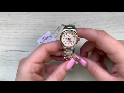 Женские механические часы Carnival White Leather Classic с сапфировым стеклом и 2 ремешками, видео 2