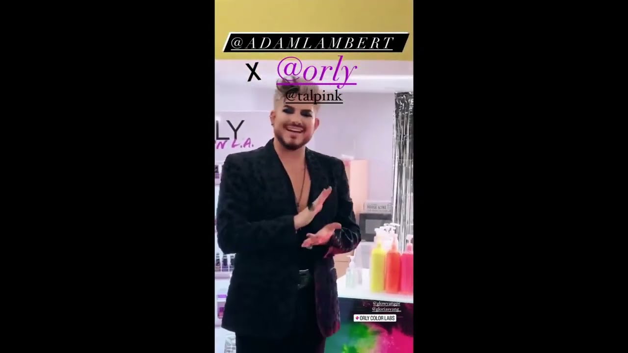 Adam Lambert presenting his collaboration w Orly Nails-High Drama/clips from the event, May 19 2023
