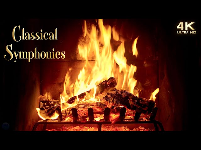 Classical Symphony Music Fireplace ~ Cozy Orchestra Music Ambience class=