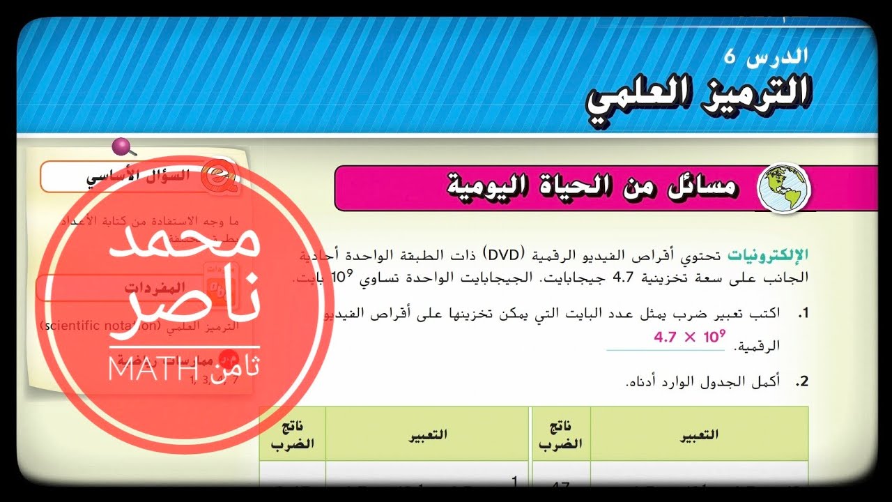 الدرس 6 : الترميز العلمي - الوحدة الأولى - الصف الثامن - رياضيات