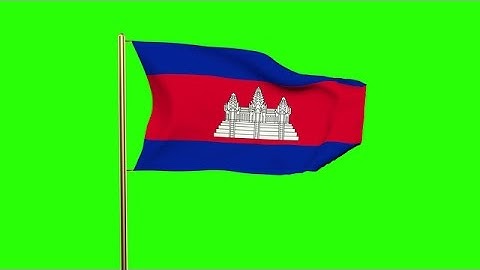 Cambodia Flag With Cloud Waving In The Wind. Green Screen, Alpha Matte. Loopable Stock Animation