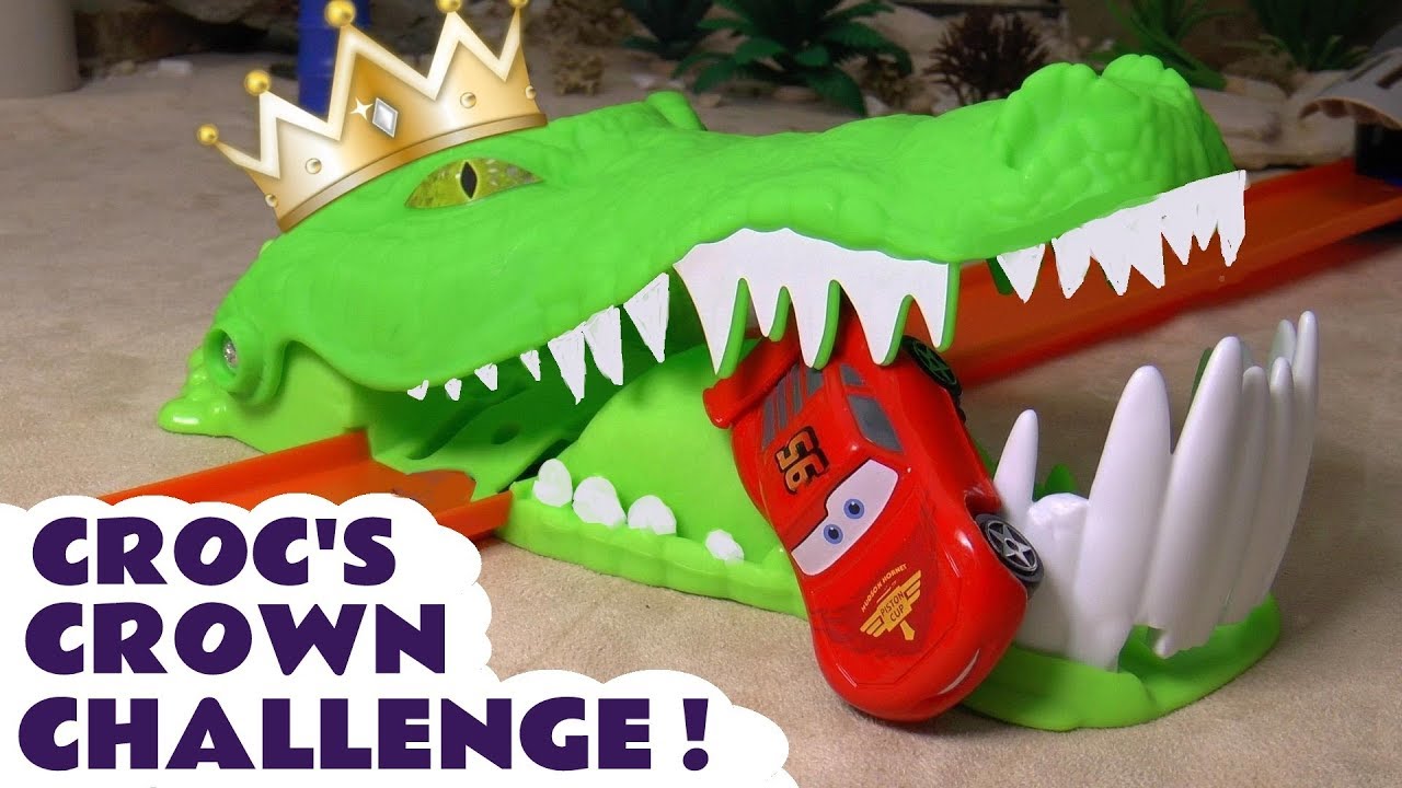 Croc Crown Challenge with Hot Wheels and Funlings Toy Cars - YouTube