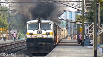 Nice curvy entry EMU train -crossing Howrah -Malda Town intercity & heavy smoking last run of EMD